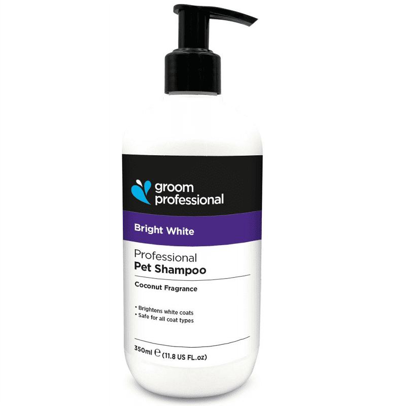 GROOM PROFESSIONAL Bright White 350 ml | Sampon Profesional Concentrat (dilutie 10:1) pentru Câini | Efect de Intensificare a Culorii Albe, fără Înălbitori