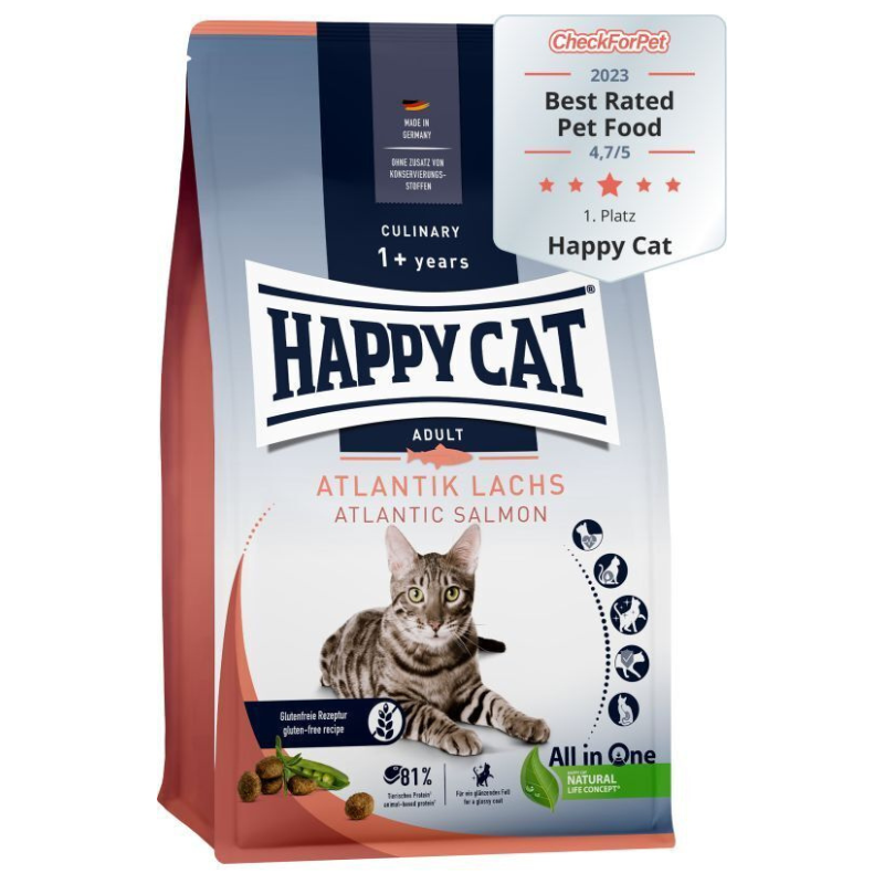 HAPPY CAT Culinary Adult cu Somon de Atlantic și Legume – Hrană Uscată Premium fără Gluten pentru Pisici Adulte, Piele Sanatoasa si Blana Stralucitoare, 10kg