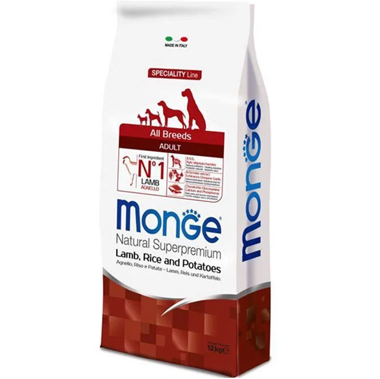 MONGE Natural Adult All Breeds, Miel si Orez, Hrana Uscata Monoproteica Caine, Digestie Optima, 12kg