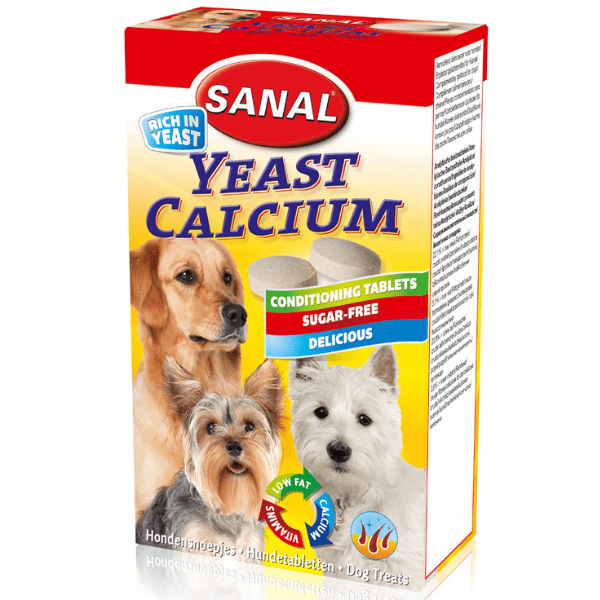 SANAL Dog Yeast Calcium 100 Tablete | Supliment cu Drojdie, Calciu si Complex de Vitamine B pentru Blana Lucioasa, Oase si Dinti Puternici