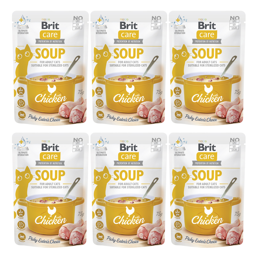 BRIT CARE Cat Soup, cu Pui, Set Plicuri Hrana Umeda Pentru Pisici (supă cremoasă), 6x75g