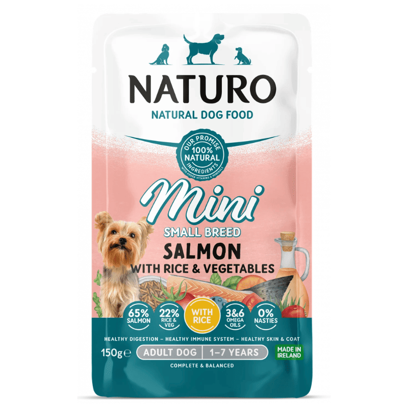 NATURO Adult Mini Dog cu Somon, Orez si Legume 150 g | Hrana Umeda Completa 100% Naturala pentru Caini Adulti de Talie Mica