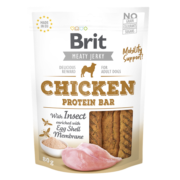 BRIT Jerky Chicken with Insect Protein Bar 80 g – Recompense Naturale Fara Cereale pentru Caini, cu Carne de Pui si Proteine din Insecte