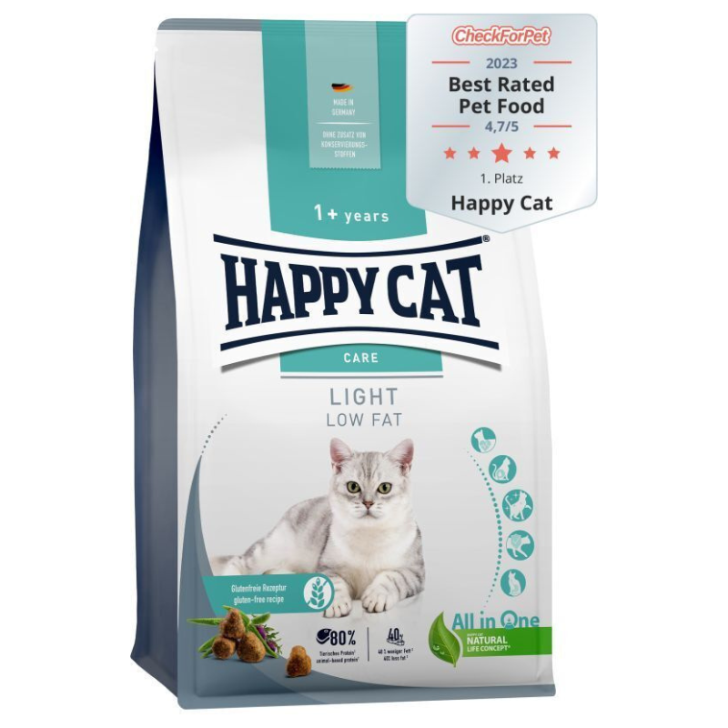 HAPPY CAT Care Adult Light cu Pui și Somon – Hrană Uscată Premium fără Gluten, cu Fibre Naturale, pentru Pisici Adulte Supraponderale, Controlul Greutății și Digestie Ușoară, , 4kg