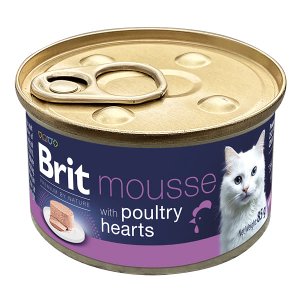 BRIT PREMIUM by Nature Cat Mousse cu Inimi de Pasare 85 g | Hrana Umeda Completa pentru Pisici Adulte (pateu fin)