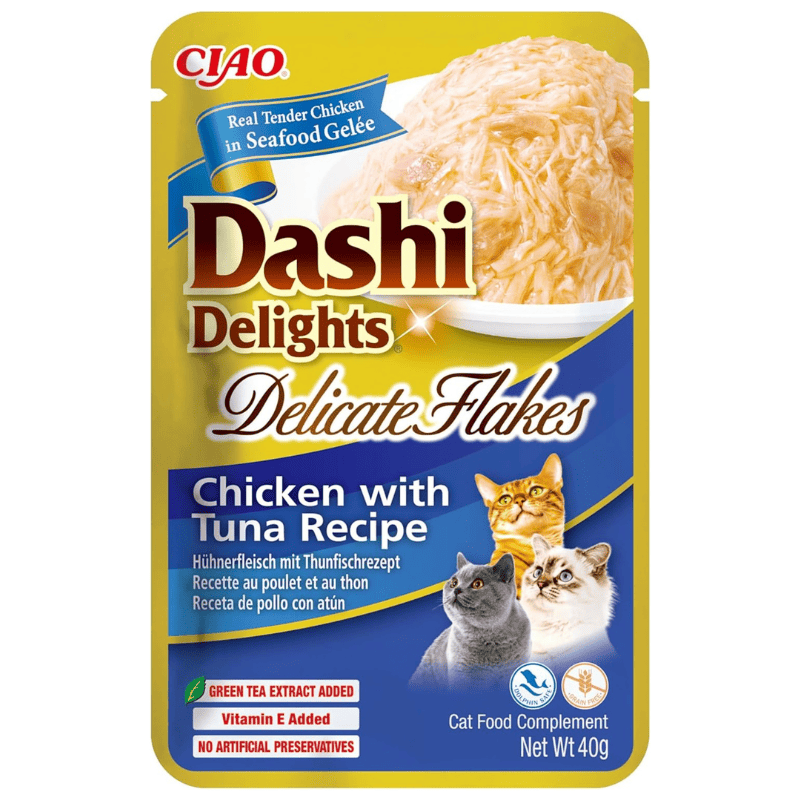 CIAO Dashi Delights Delicate Flakes Pui cu Ton 40 g | Hrana Umeda Complementara pentru Pisici | Bucatele Fine, Nutritive, Sanatoase, Delicioase si Fara Cereale