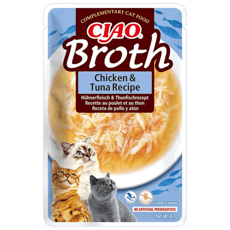 CIAO CHURU Broth Cat Food Supa Delicata de Pui cu Fulgi de Ton 40 g | Hrana Complementara Umeda pentru Pisici | Umiditate Ridicata, Fara Cereale, Topping Palatabil