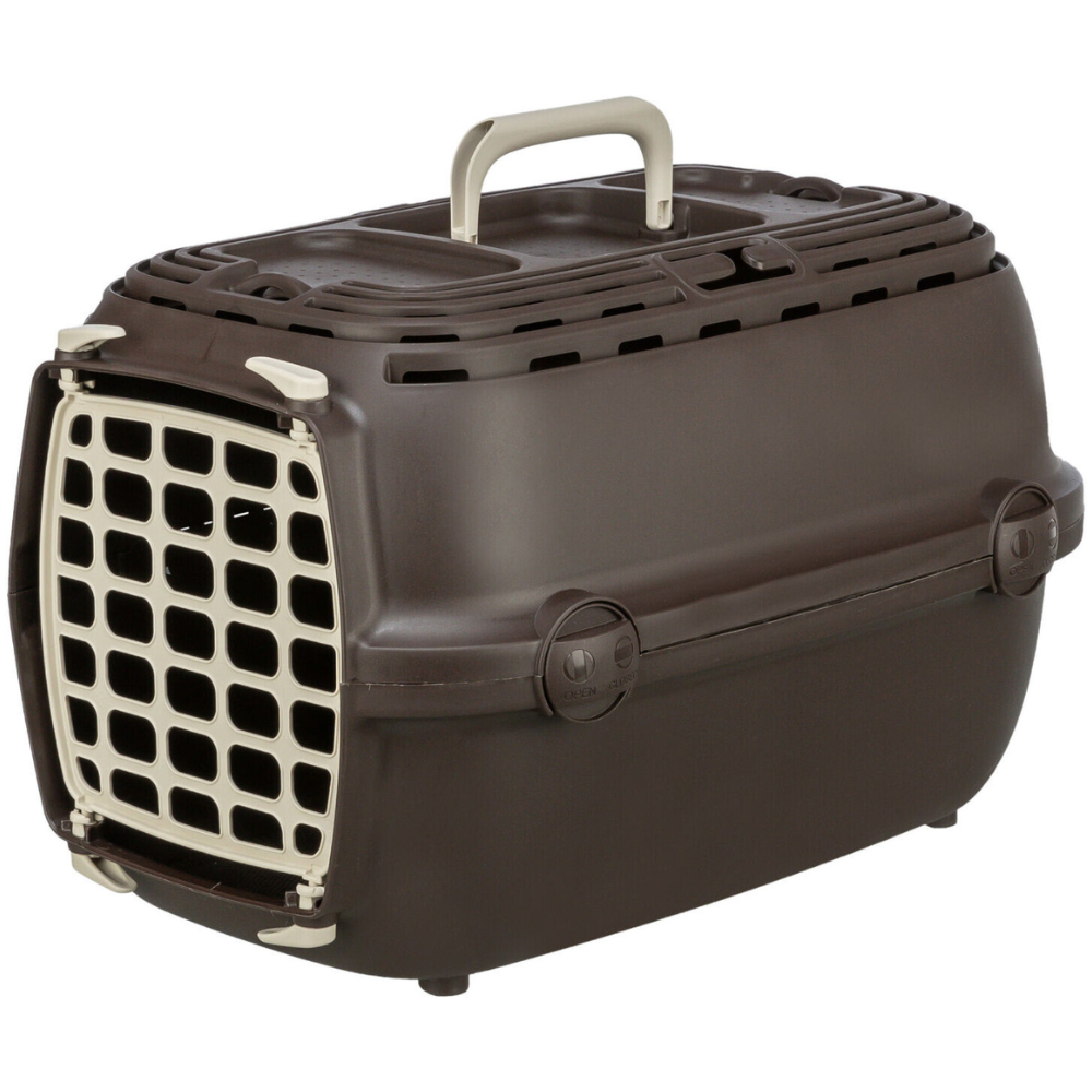 Trixie Cusca de Transport RELAX – Cusca din Plastic pentru Caini si Pisici, max. 6 kg, 32x30x48 cm, Maro – Siguranta si Confort