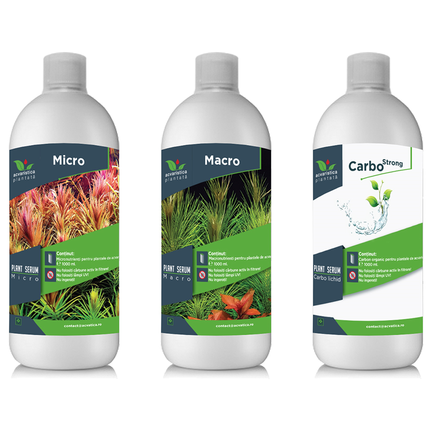 Micro-Carbo-Macro PLANT SERUM, Pachet Fertilizanti Pentru Plante de Acvariu 3x1000ml