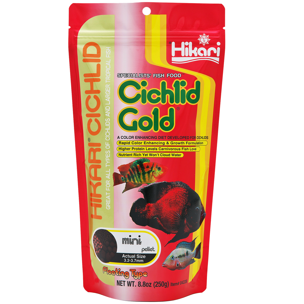 HIKARI Cichlid Gold Mini, Hrana Pentru Intensificarea Coloritului Ciclidelor si a Altor Pesti Tropicali, 250g