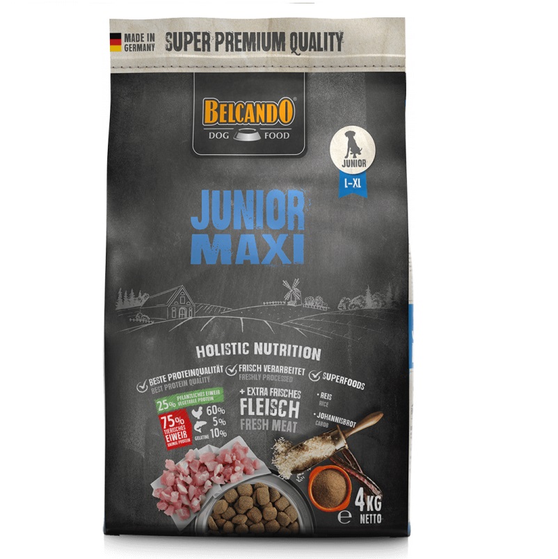 BELCANDO Junior Maxi, cu Pasare, Hrana Uscata Pentru Caini Juniori Talie Mare, 4kg