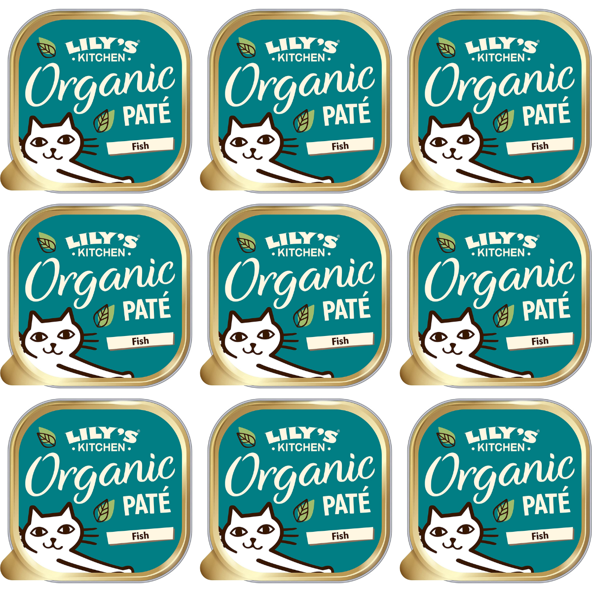 LILY'S KITCHEN Organic Fish Pate, cu Peste, Set Conserve Hrana Umeda BIO Pentru Pisici 9x85g