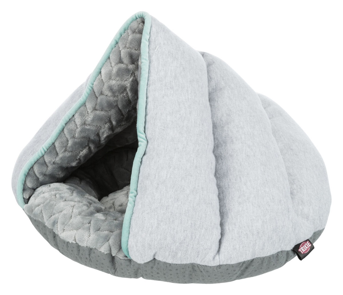 JUNIOR Cave, Casuta din Plus Pentru Pui de Catel si Adulti de Talie Mica, Gri | Verde, 45x30x40cm