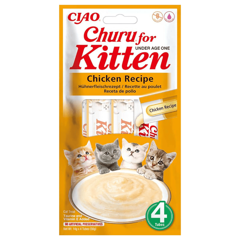 INABA Ciao Churu Creamy Sticks Kitten Chicken Recipe 4x14 g | Recompense Cremoase fara Cereale pentru Pisoi | cu Pui | Sanatoase, Bogate in Proteine si cu Calorii Putine