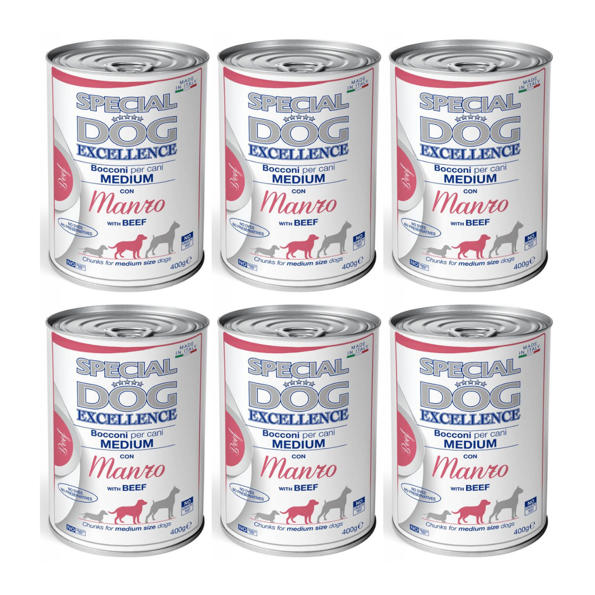 MONGE Special Dog Excellence Medium, cu Vita, Set Conserve Hrana Umeda Pentru Caini Talie Medie, 6x400g