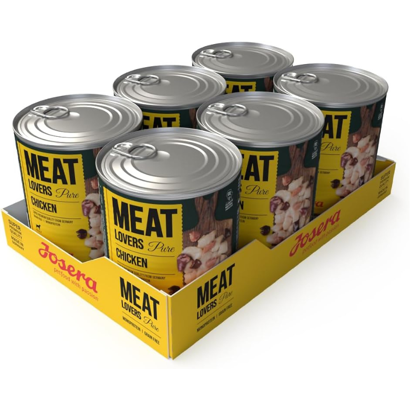 JOSERA Meat Lovers Pure Chicken, 6x800 g – Hrană Umedă Superpremium Monoproteică pentru Câini Adulți, fără Cereale și Gluten