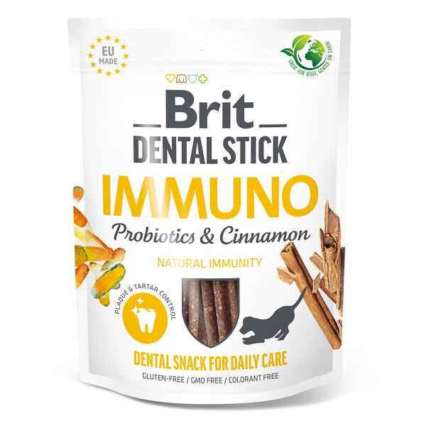 BRIT Dental Stick Immuno, cu Probiotice și Scorțișoară , Recompensă Dentară cu Efect Imunostimulator pentru Câini, 7buc.