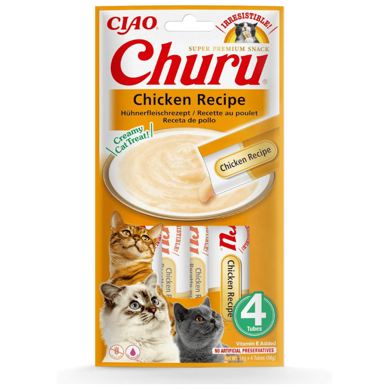 INABA Ciao Churu Creamy Sticks Chicken Recipe 4x14 g | Recompense Cremoase fara Cereale pentru Pisici | cu Pui | Sanatoase, Hidratante si cu Calorii Putine