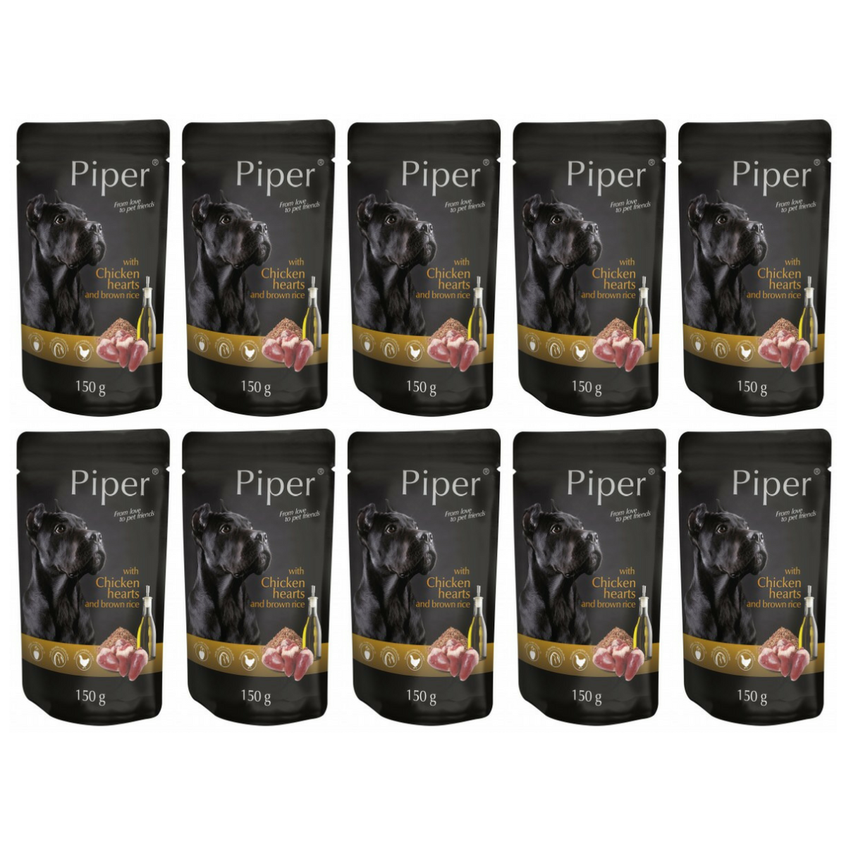 PIPER Dog Adult, cu Inimi de Pui si Orez, Set Plicuri Hrana Umeda Pentru Caini 10x150g