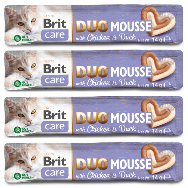BRIT CARE Cat Creamy Duo Mousse cu Pui si Rata 4x14 g | Recompensa Cremoasa pentru Pisici