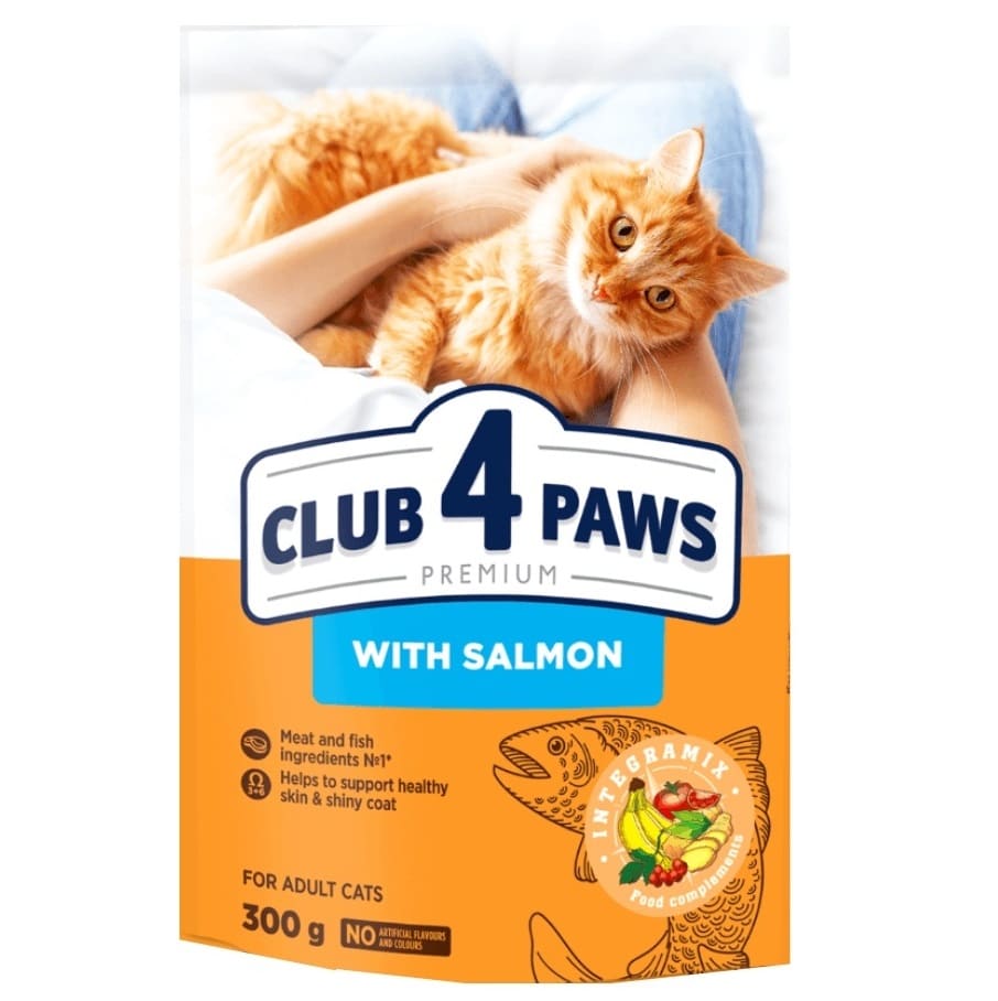 CLUB 4 PAWS Cat Adult cu Somon 300 g | Hrana Uscata Premium pentru Pisici Adulte