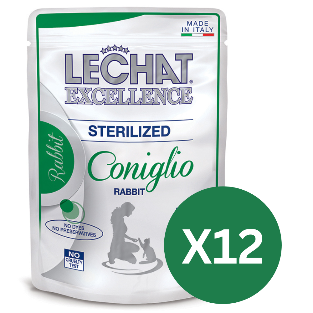 LeChat Excellence Sterelised, cu Iepure – Set Plicuri Hrană Umedă pentru Pisici Adulte Sterilizate, (bucățele în sos), 12x100 g