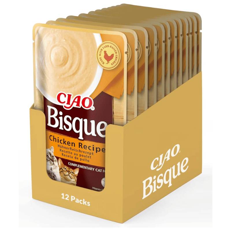 CIAO CHURU Bisque Cat Food Piure Fin de Pui Box 12x40 g | Hrana Complementara Umeda pentru Pisici | Delicioasa si Sanatoasa, Fara Cereale, Topping Palatabil