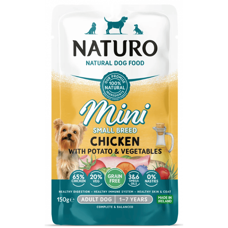 NATURO Adult Mini Dog Grain Free cu Pui, Cartofi si Legume 150 g | Hrana Umeda Completa fara Cereale 100% Naturala pentru Caini Adulti de Talie Mica