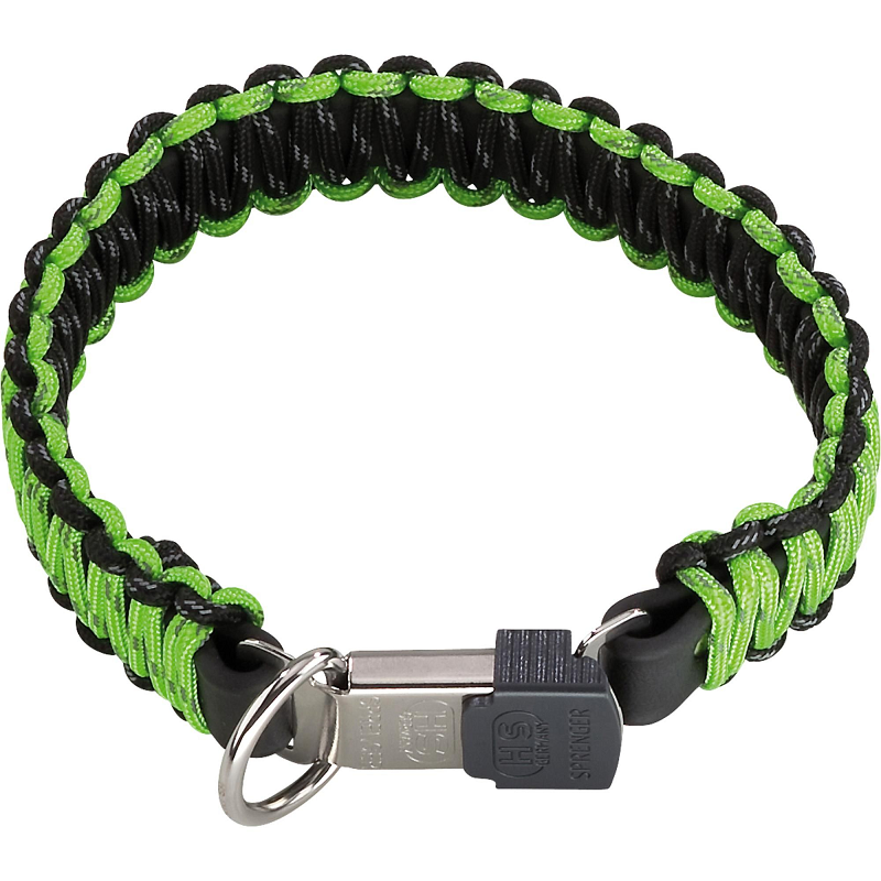 HERM. SPRENGER PARACORD, Zgarda Caine, Verde Neon Reflectorizant, Lungime Fixa, Catarama ClickLock cu Inchidere Rapida, 60cm / 30mm