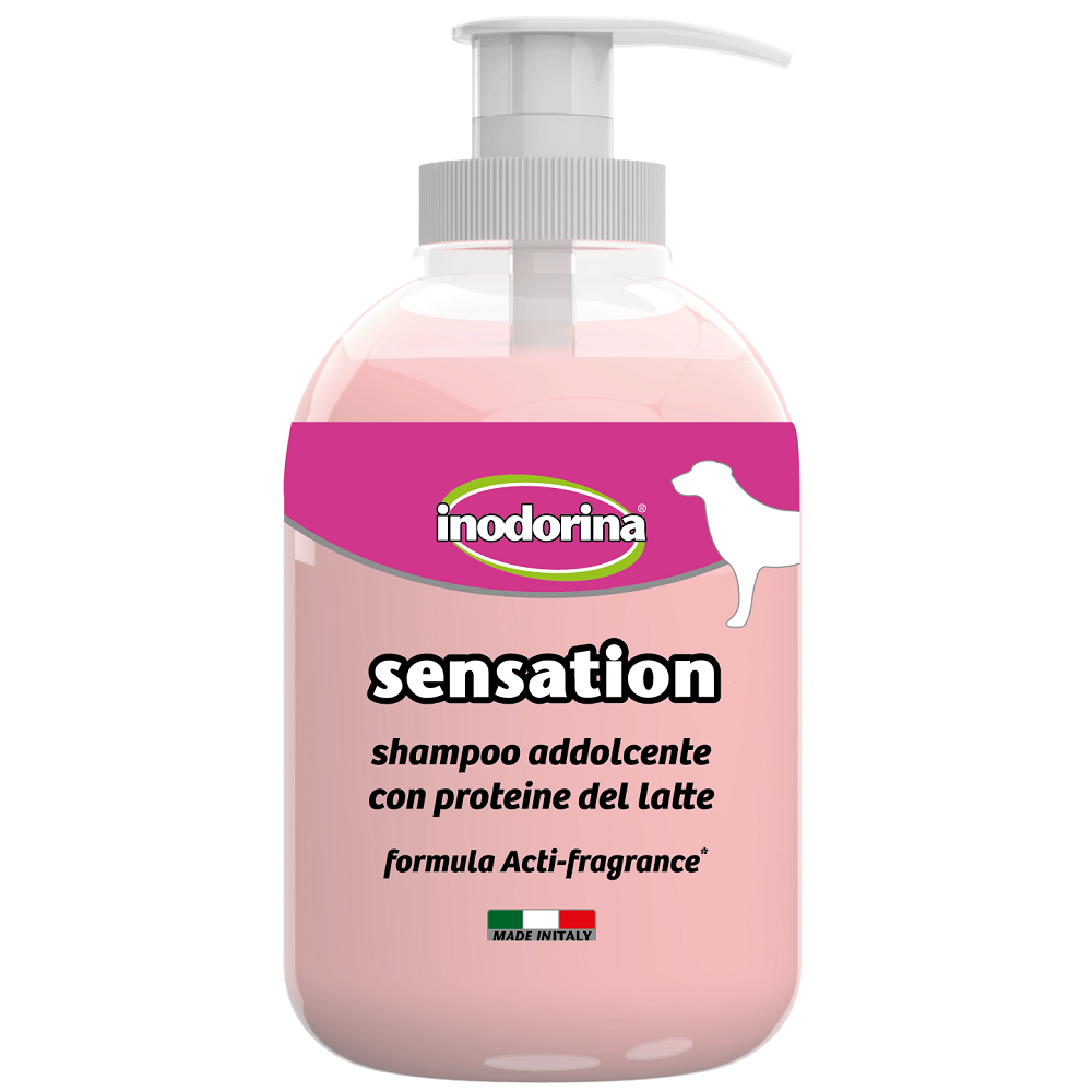 INODORINA Sensation Sampon Pentru Caini, cu Proteine din Lapte, Curatare Profunda si Delicata Orice Tip de Blana, 300ml