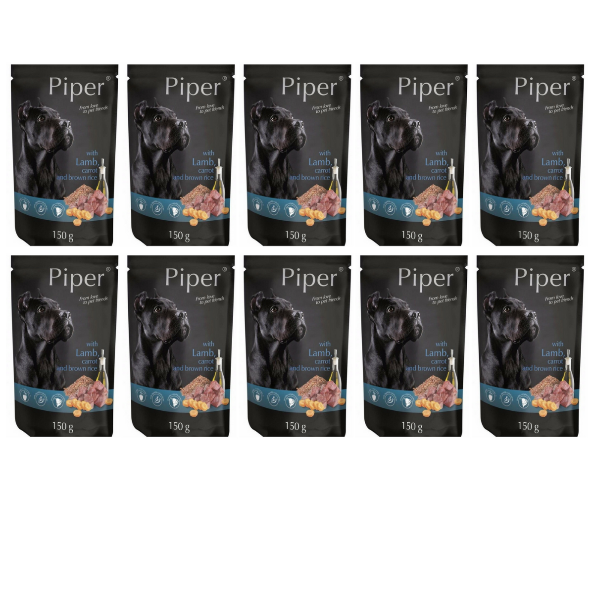 PIPER Dog Adult, cu Miel, Morcovi si Orez Brun, Set Plicuri Hrana Umeda Pentru Caini 10x150g