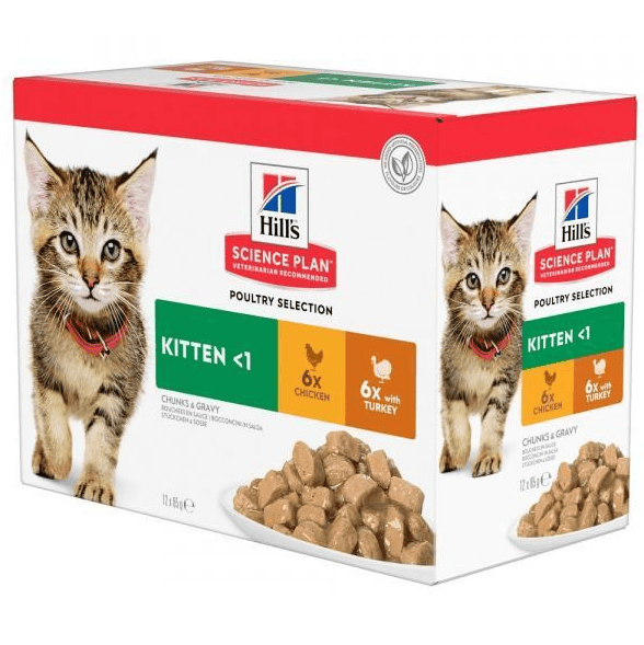 HILL'S SP Feline Kitten cu Pui si Curcan, 12×85 g – Hrană Umedă pentru Pui de Pisica, Nutriție Completă pentru Creștere Sănătoasă