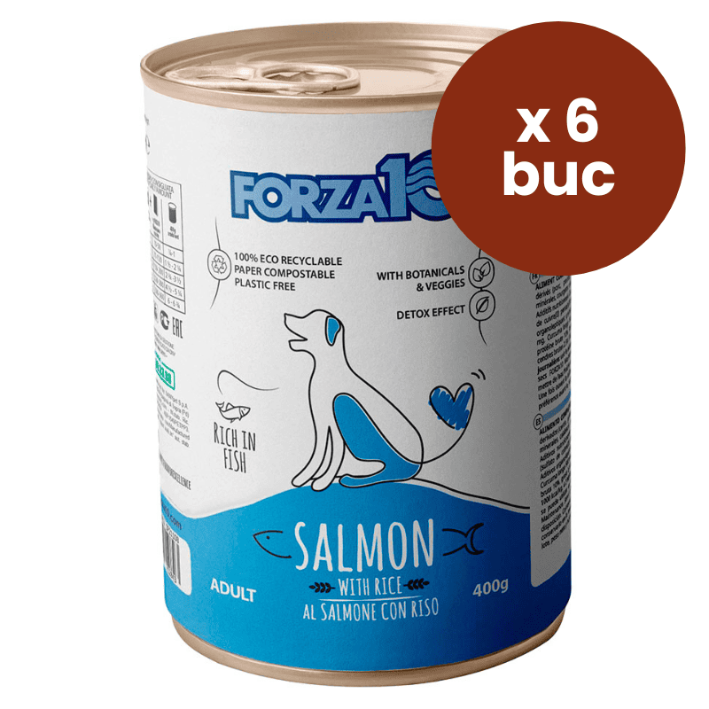 FORZA10 Maintenance cu Somon si Orez 6x400 g – Multipack Hrana Umeda Completa pentru Caini Adulti