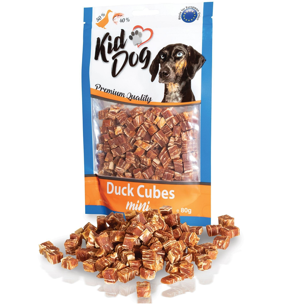 KIDDOG Mini Cuburi cu Rata si Cod – Recompense Fara Cereale pentru Caini, Ideale pentru Dresaj, 80g