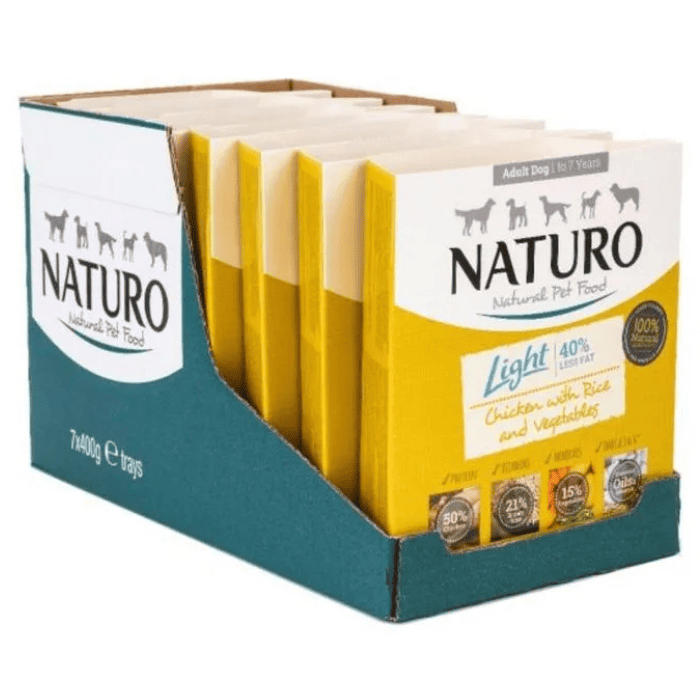 NATURO Adult Dog Light cu Pui, Orez si Legume Multipack 7x400 g | Hrana Umeda Completa 100% Naturlal pentru Caini Adulti | Continut Redus de Grasime