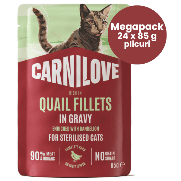 Carnilove Cat Sterilised cu Prepeliță și Păpădie in Sos Box 6x85 g | Hrană Umedă Completă Fără Cereale pentru Pisici Adulte Sterilizate