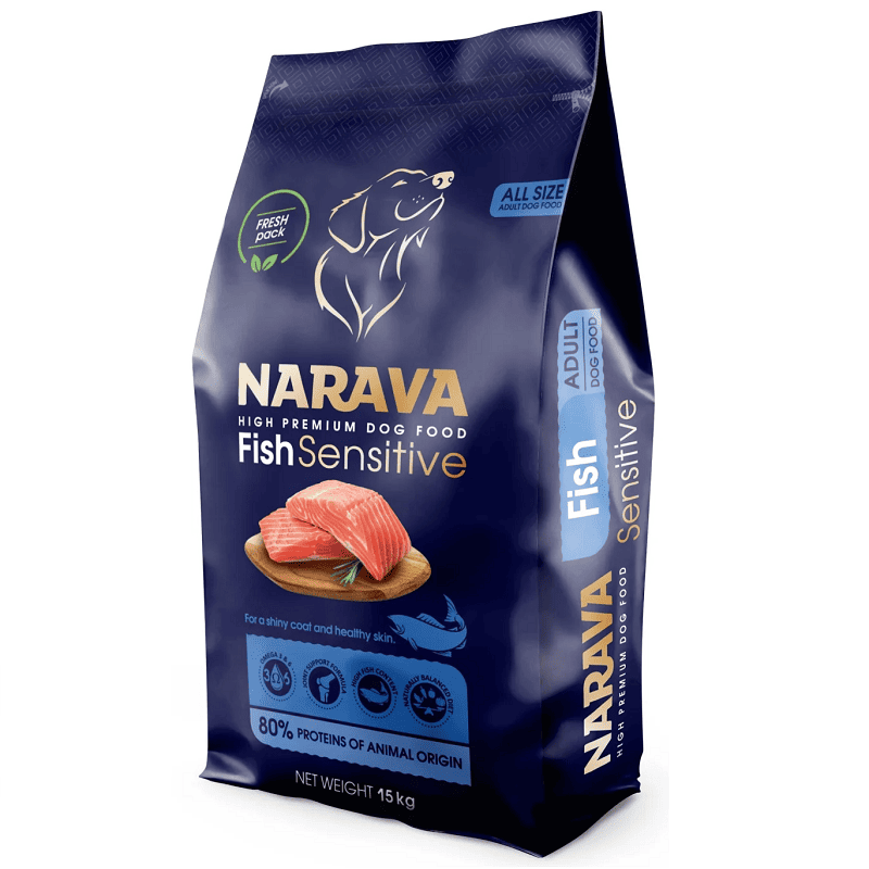 NARAVA Adult All Size cu Peste 15 kg | Hrana Uscata Premium pentru Caini Adulti | Piele Sanatoasa, Blana Stralucitoare si Digestie Buna