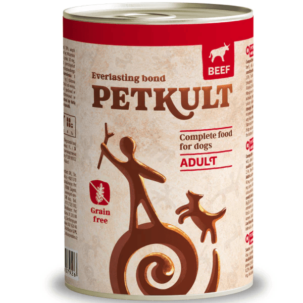 PETKULT Grain Free Adult cu Vită 400 g | Hrană Umedă Completă pentru Câini Adulți, fara Cereale