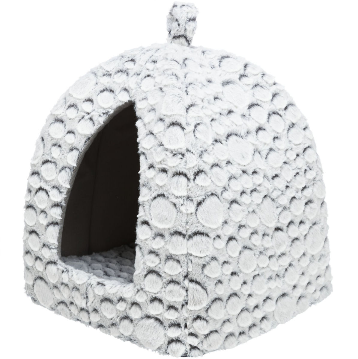 Casuta Iglu Pentru Caini si Pisici, MILA, din Plus Structurat Alb / Gri, cu Saltea Detasabila, 32x32x42cm