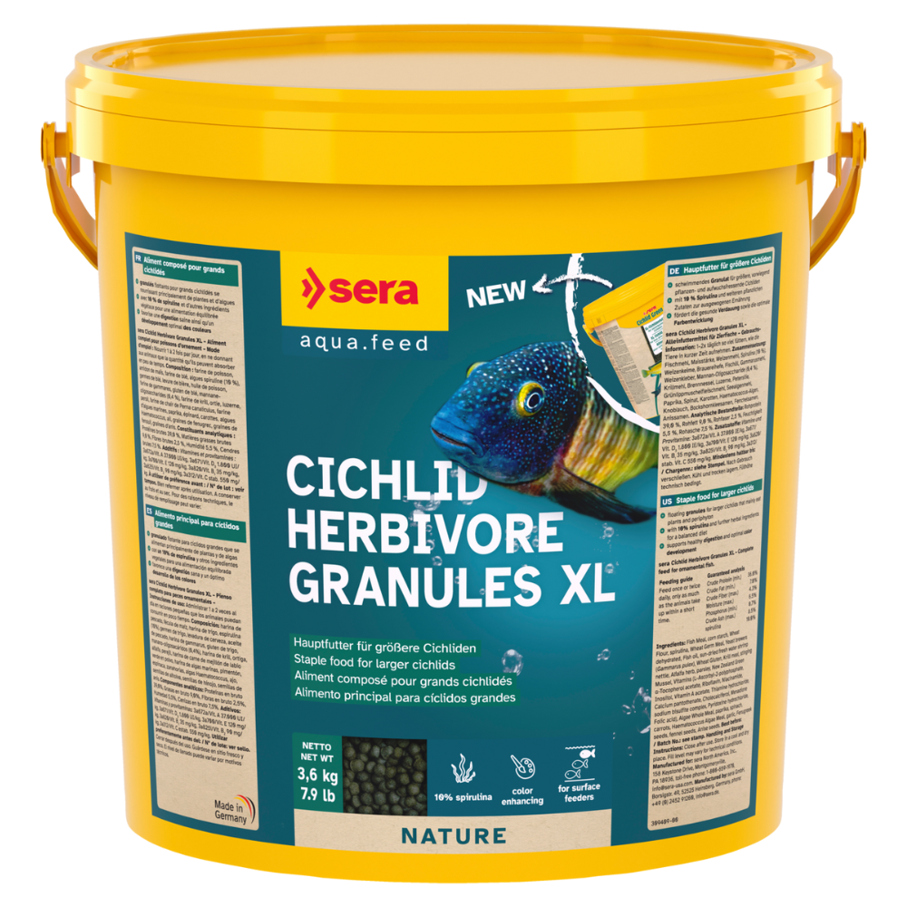 SERA Cichlid Herbivore Granules XL, Hrana Granulata Pentru Ciclide Mari, 10L