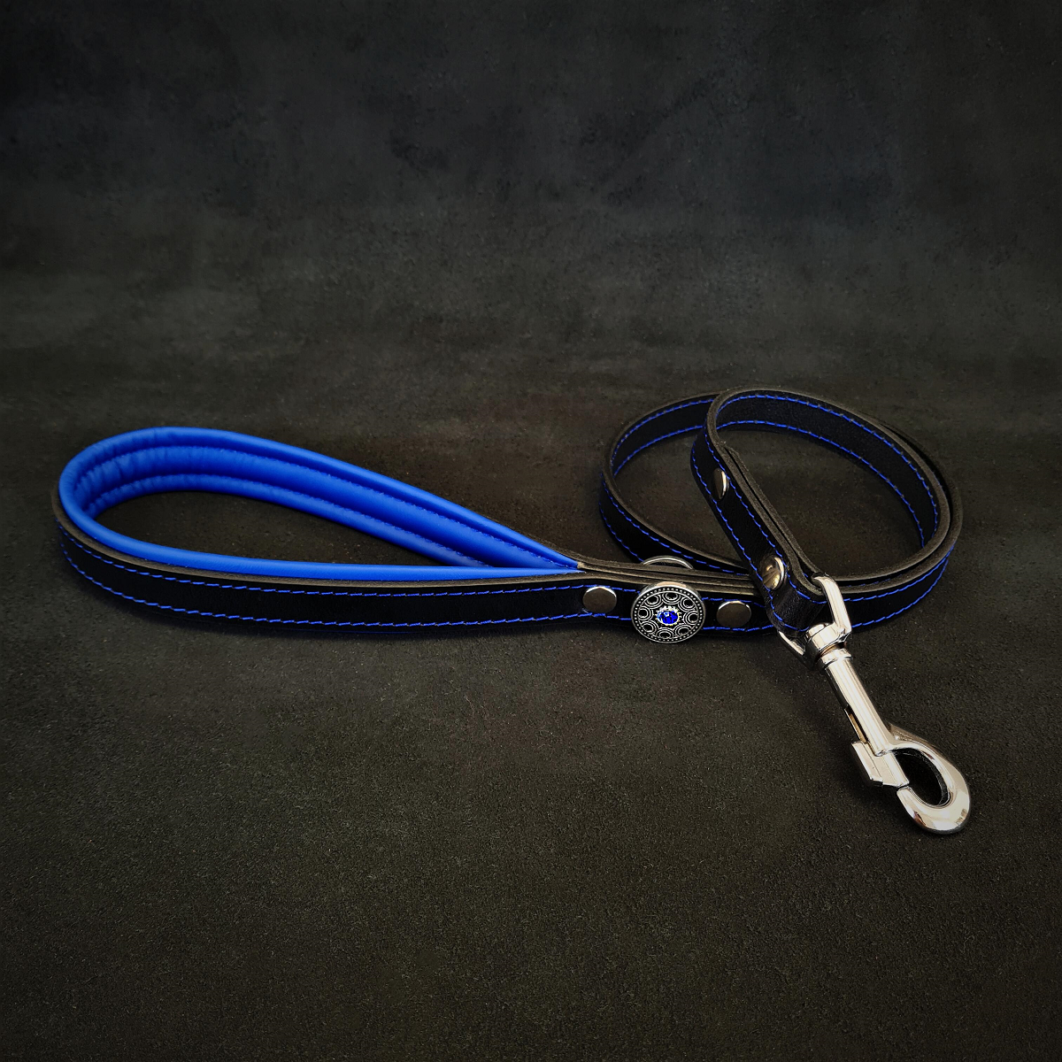 BESTIA DOG GEAR Bijou, Lesa din Piele Pentru Caini, Neagra / Albastra,  110cm | Latime 2cm