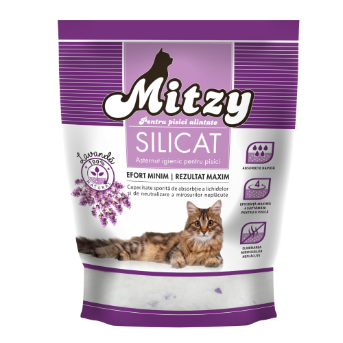 MITZY Lavandă 3.8 L | Nisip Silicat pentru Litieră cu Parfum de Lavandă, Control al Mirosurilor și Utilizare Îndelungată