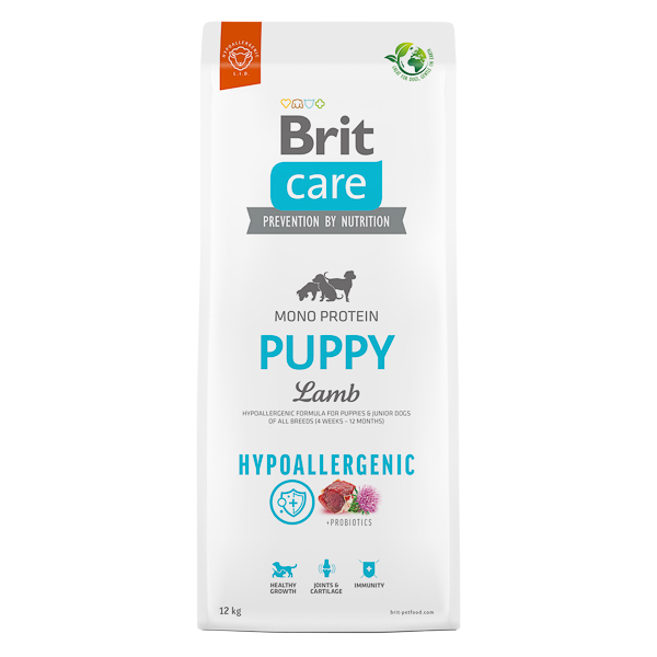 BRIT CARE Hypoallergenic Puppy, cu Miel, Hrană Uscata Monoproteică Hipoalergenică pentru Caini Juniori, 12kg
