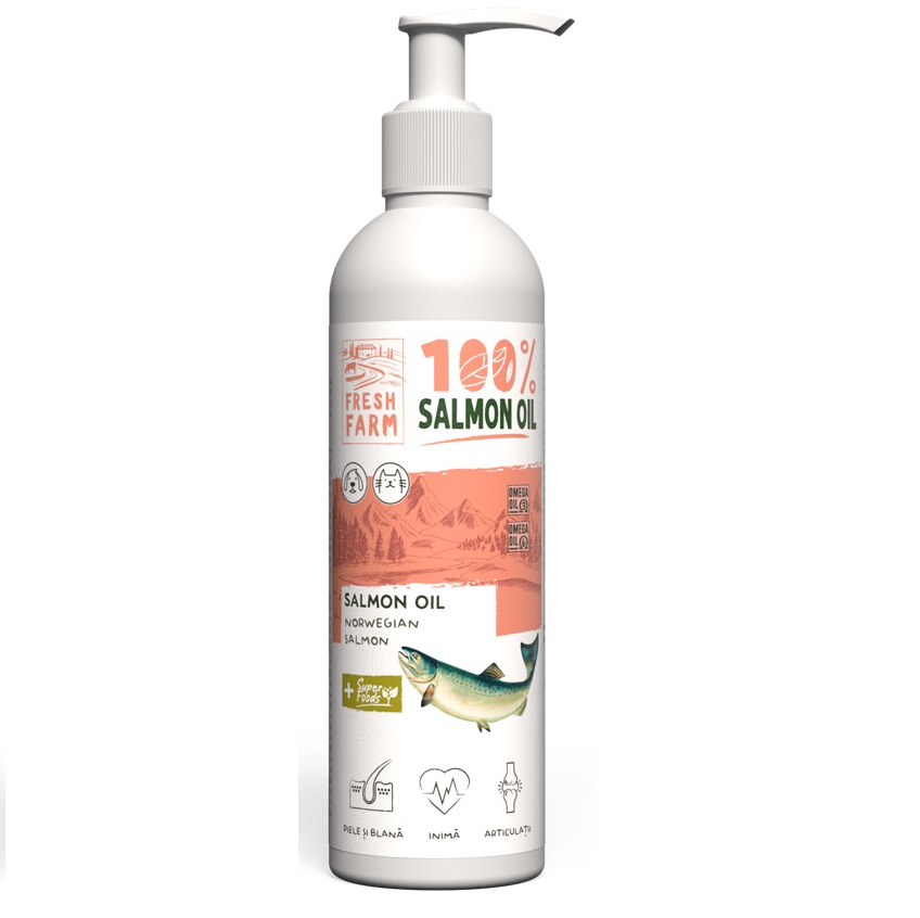 FRESH FARM Salmon Oil 250 ml – Ulei de Somon pentru Caini si Pisici, Bogat in Omega 3, Omega 6 si Vitamina E