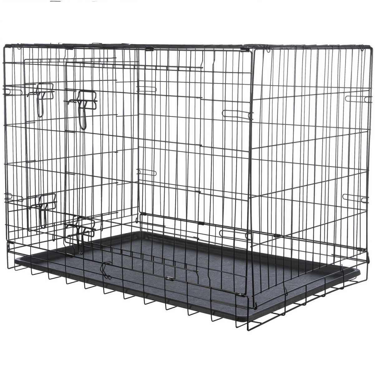 Cusca Metalica Pliabila Neagra Pentru Caini, 2 Usi de Acces, Marime M-L 93x62x69cm