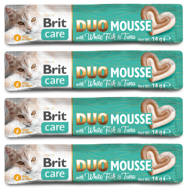 BRIT CARE Cat Creamy Duo Mousse cu Peste Alb si Ton 4x14 g | Recompensa Cremoasa pentru Pisici