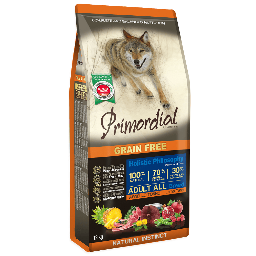 PRIMORDIAL Grain-Free Holistic Dog Adult Ton si Miel 2 kg | Hrana Uscata Fara Cereale pentru Caini Adulti | Proteine Premium, Vitalitate si Digestie Optima