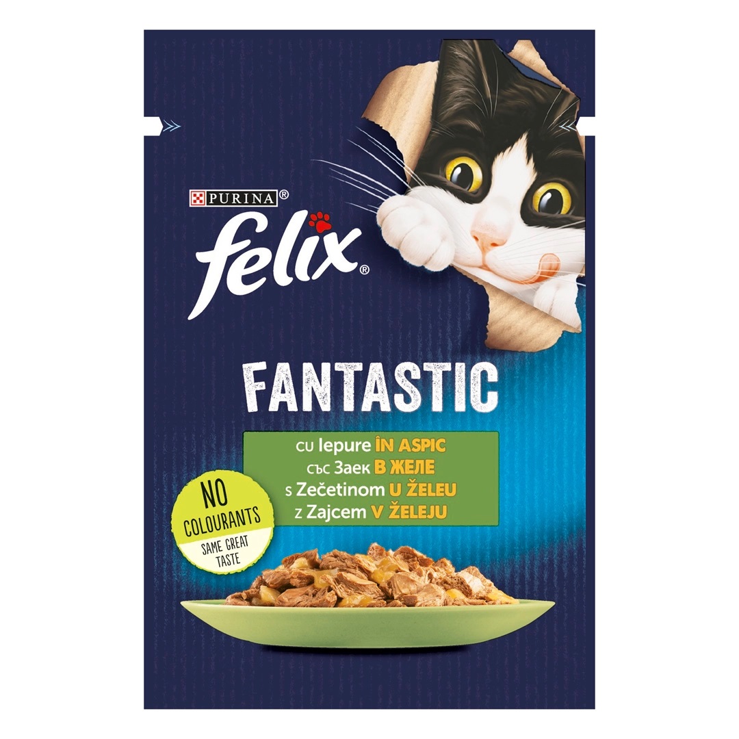 FELIX Fantastic, cu Iepure in Aspic, Plic Hrana Umeda Pentru Pisici Adulte, 85g