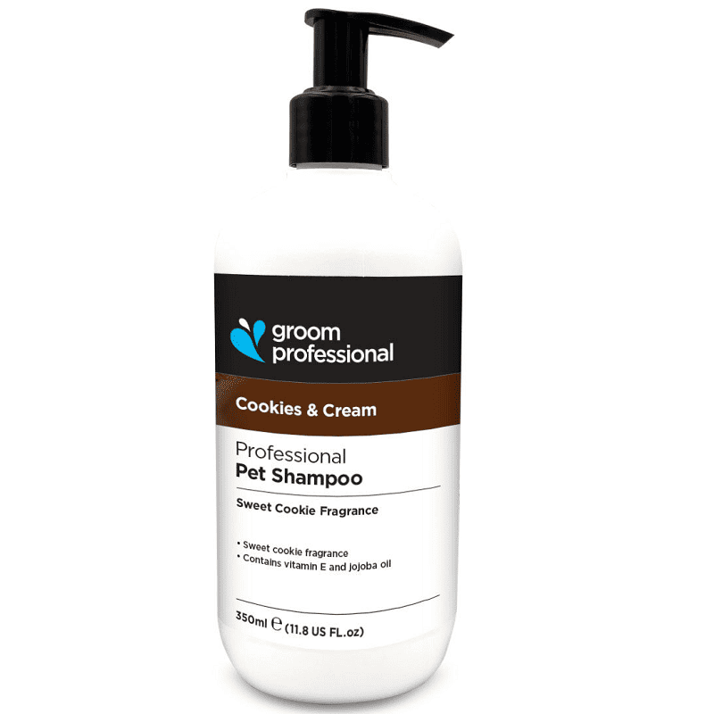 GROOM PROFESSIONAL Cookies & Cream Shampoo 350 ml | Sampon Profesional Concentrat (dilutie 12:1) cu Pantenol, Vitamina E si Ulei de Jojoba pentru Caini | Curatare Delicata, Hidratare si Stralucire