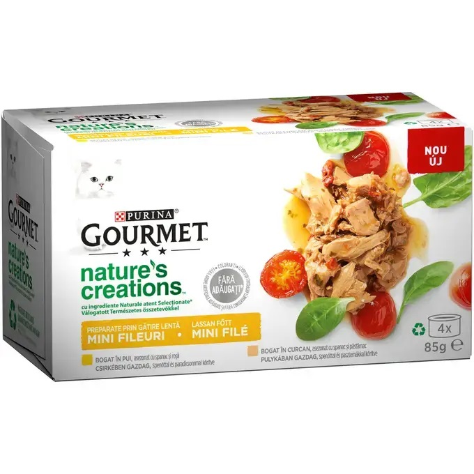 PURINA Gourmet Nature's Creations, cu Pui si Curcan, Multipack Conserve Hrana Umeda Pentru Pisici, 4x85g